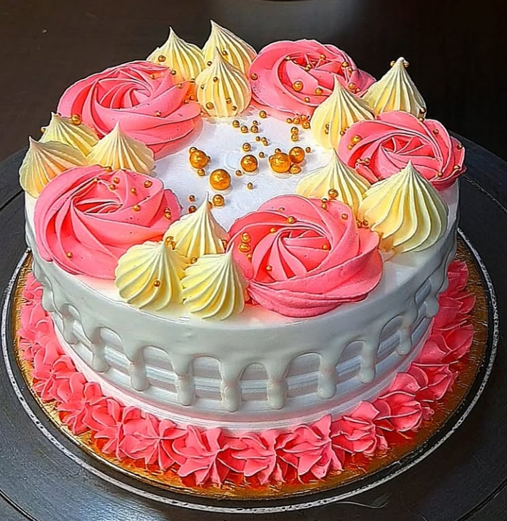 Pink Rose Vanilla Cream Cake